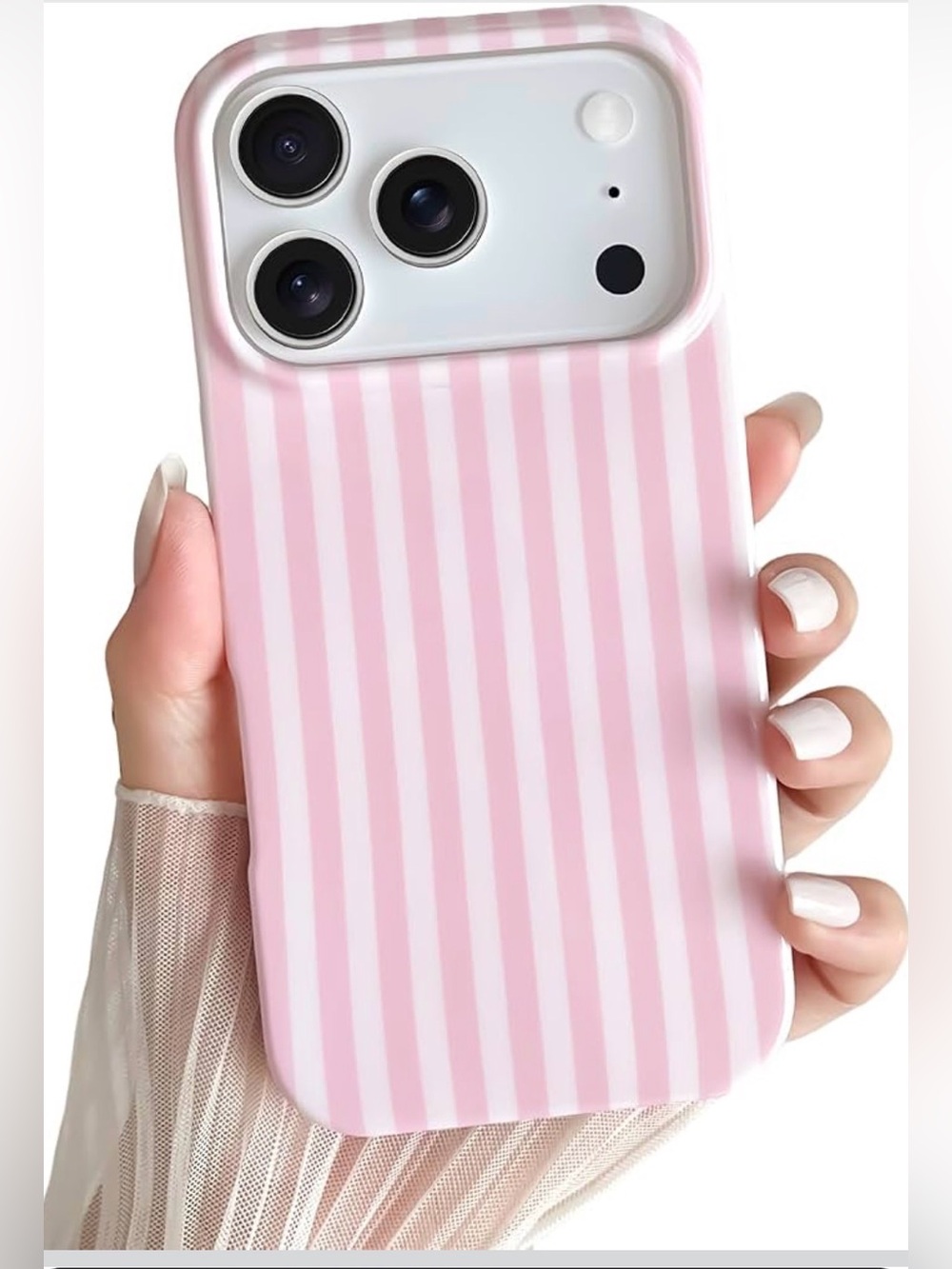 New iPhone 17 Pro Max Pink & White Striped Phone Case
